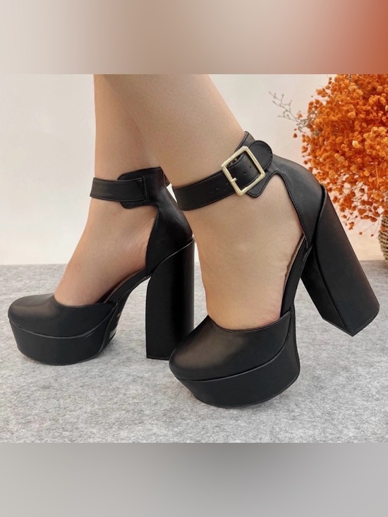Lurnyet Shoes - NIB [Lurnyet] Dreamer Black Platform Ankle Strap Platform Chunky Heels Women’s 7